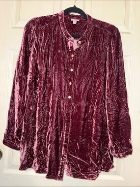 J. Jill Velvet Button-Down Top in Deep Wine
